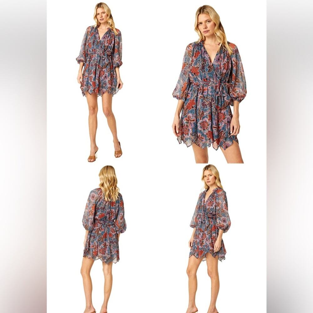 MISA LA Tara Cerulean Mini Dress XS NWT Fairy Ethereal Boho Handkerchief Hem - Picture 4 of 13